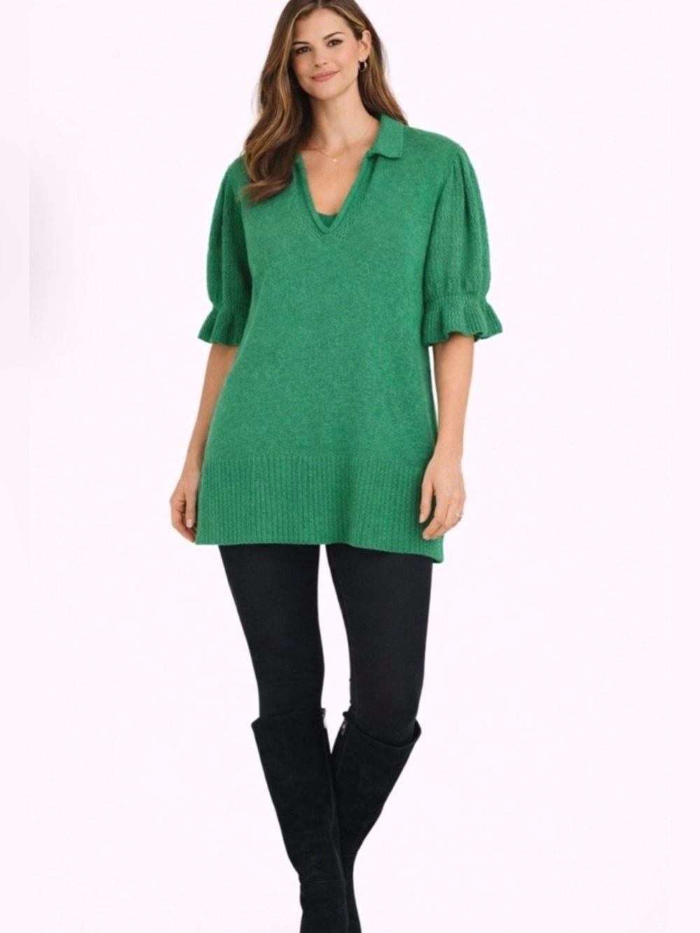 Torrid Emerald Green Tunic Sweater Women’s Size 6 Plus Soft Knit V-Neck Over